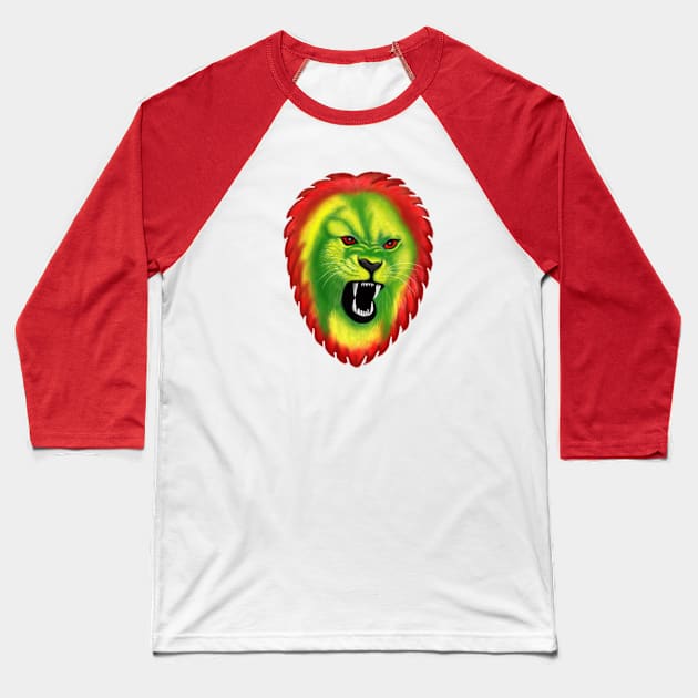 Colourful Angry Lion Head Baseball T-Shirt by JackLord Designs 